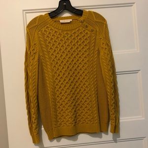 Tory Burch Amirah Cable Knit Sweater in mustard